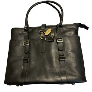 NWT Claire Chase Black Leather Laptop Shoulder Tote Business Brief  16 X 13